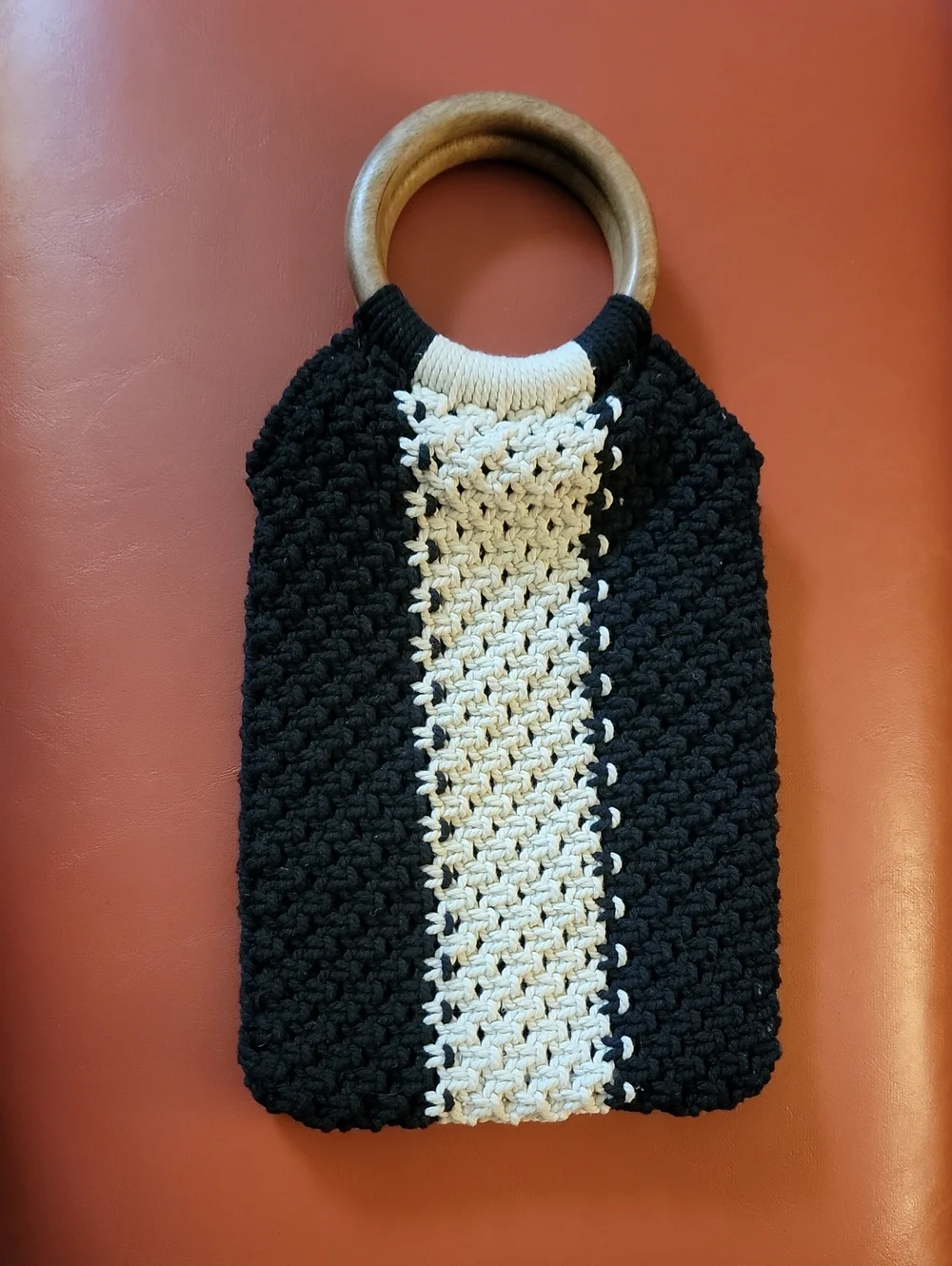 Laude The Label Gabby Mini Macramé Bag Black White Wood Handle EUC